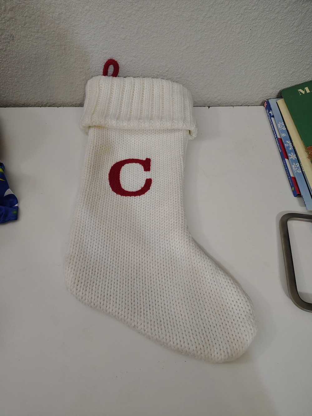 Wondershop White Knit Christmas Stocking with Red Letter C Monogram